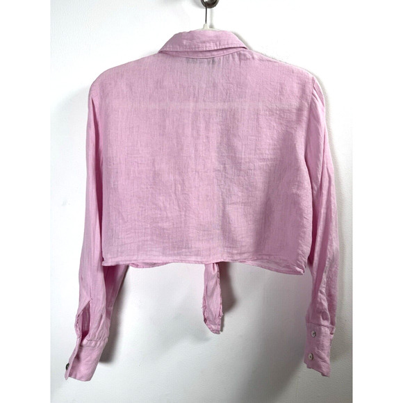 Zara Baby Pink Button Up Tie Front Crop Top Preppy Pastel Classic Valentine S - Picture 2 of 6